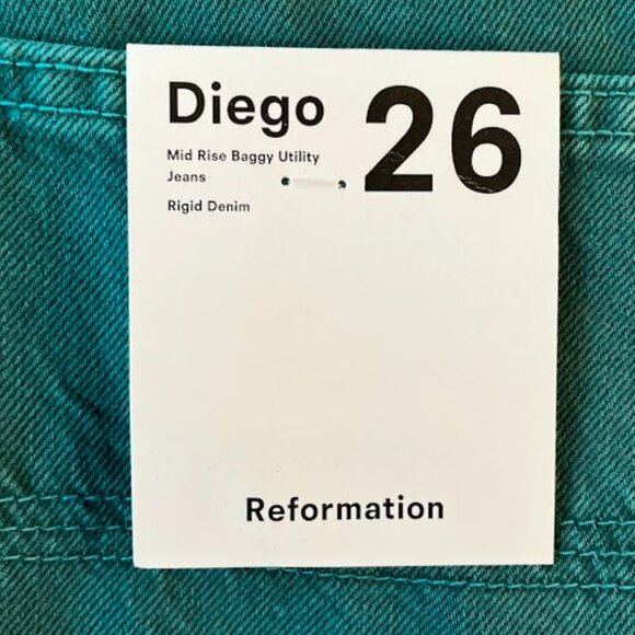 Reformation Diego Mid Rise Baggy Utility Jeans Green - Size 26 - NWT - Picture 3 of 8